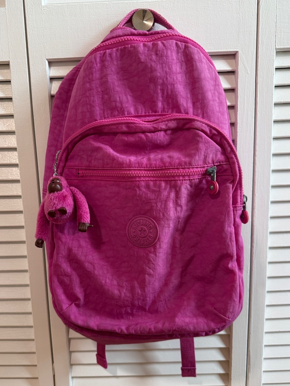 Kipling Bright Pink Kids Backpack with Monkey Charm
